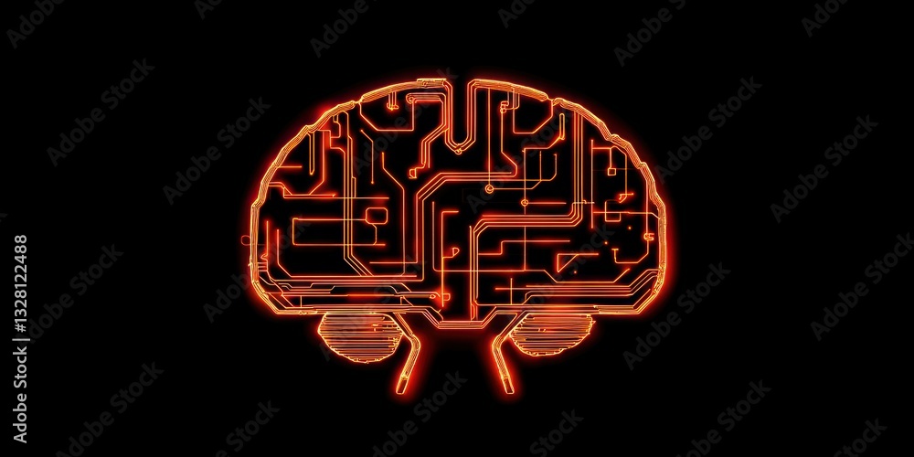 Poster a digital brain with circuit-like pathways, symbolizing artificial intelligence and deep learning