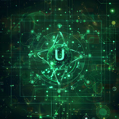 Intricate Digital Representation of Uranium Element with Atomic Structure and Glowing Green Highlights