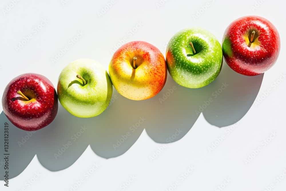 Poster ripening stages of apples in natural light close-up composition indoor setting angled view emphasizi
