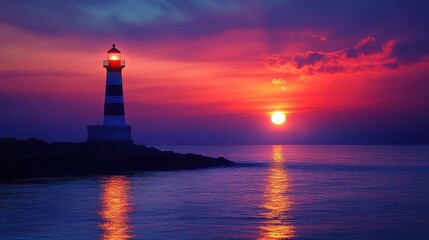 Lighthouse at sunset on the coast