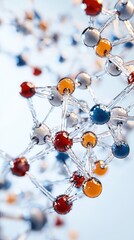 Molecular diagram of fruit metabolites digital display science visualization bright environment eye-level perspective realistic details