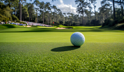 Golf Ball on Green with Spectator Background