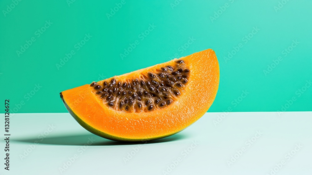 Poster unique cut melon slice studio environment food photography soft light centered view emphasizing text