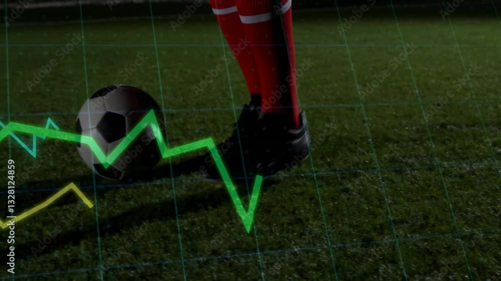 Aufkleber controlling soccer ball on field, player with green animation graph overlay