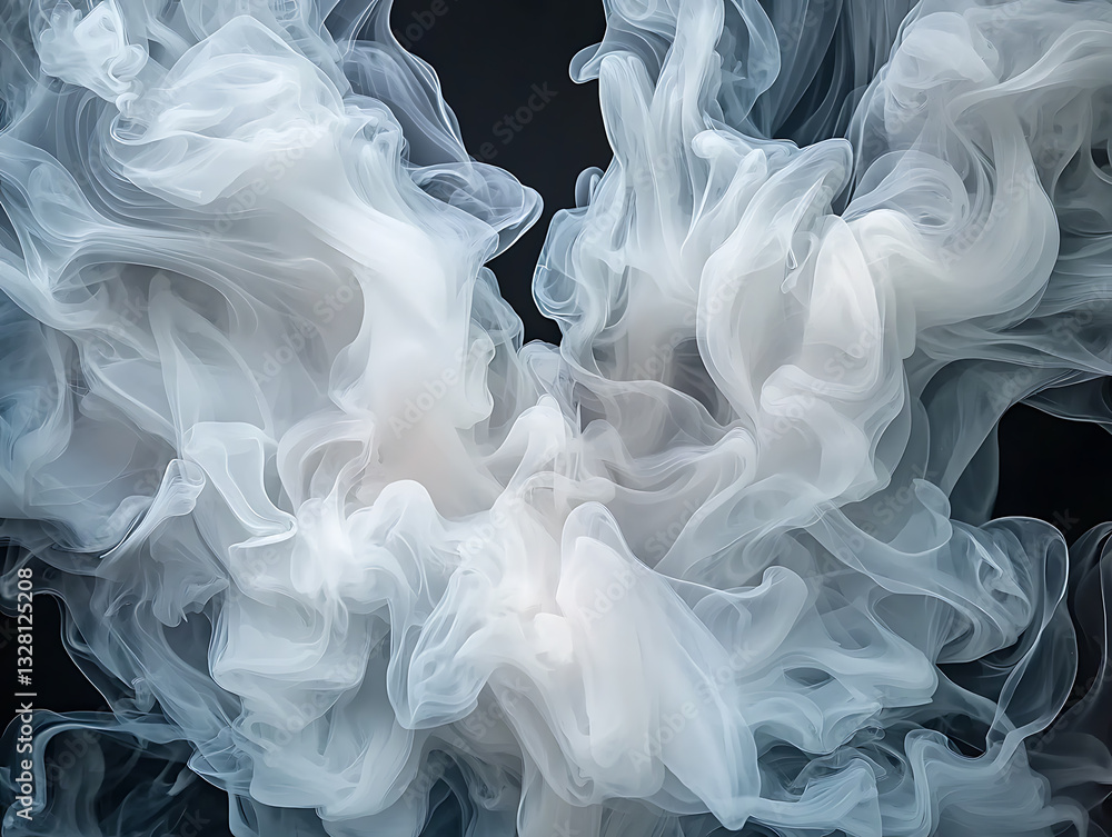 Poster dynamic flow of ethereal white smoke abstract art studio environment close-up view conceptual aesthe