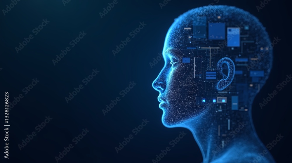 Poster a blue head with a computer chip on it