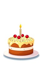 Festive Birthday Cake Delicious Dessert White Plate