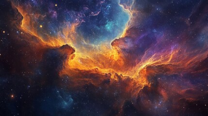Fototapeta premium Vibrant Cosmic Nebula with Orange and Blue Hues