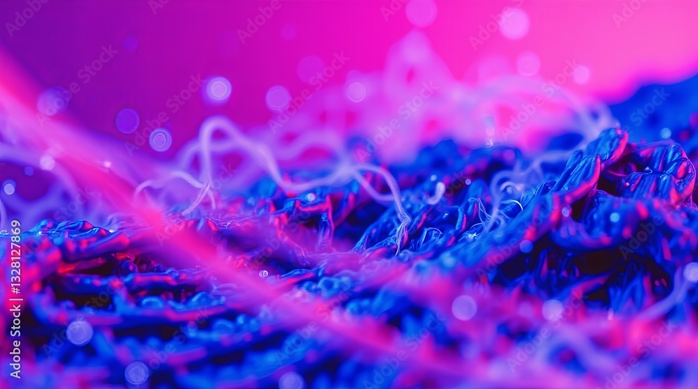 Poster a blue and pink background with a lot of lines and dots