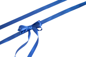 Two blue gift bows in a diagonal corner with a ribbon. Transparent background, PNG format.