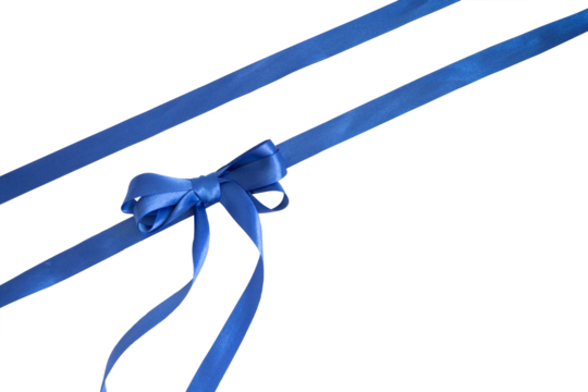 Two blue gift bows in a diagonal corner with a ribbon. Transparent background, PNG format.