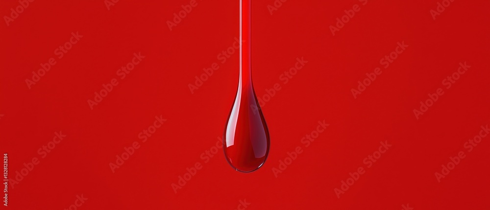 Poster glucose levels management concepts. red background with a droplet of liquid hanging in focus.