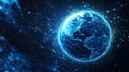 Fototapeta premium Glowing Digital Earth In Dark Space