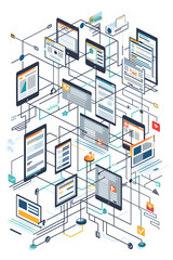 Naklejka premium Conceptual Illustration of User Experience Sitemap Creation with Hierarchical Website Structure