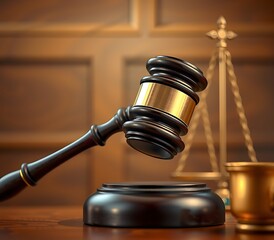 law and authority in courtroom, gavel symbol of justice concept