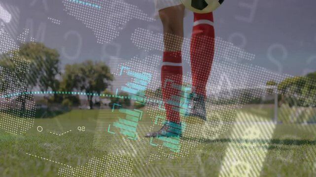 Soccer player on field with digital data processing animation overlay - Powered by Adobe