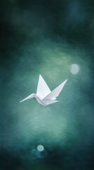 Serene Origami Crane in Flight: A Symbol of Peace and Hope
