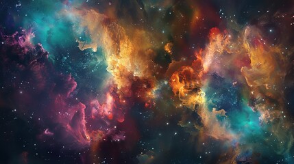 Fototapeta premium A stunning cosmic nebula filled with vibrant colors and swirling gases, evoking the mysteries of the universe.