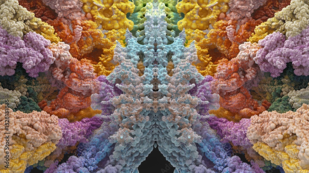 Poster colorful abstract 3d render with symmetrical patterns