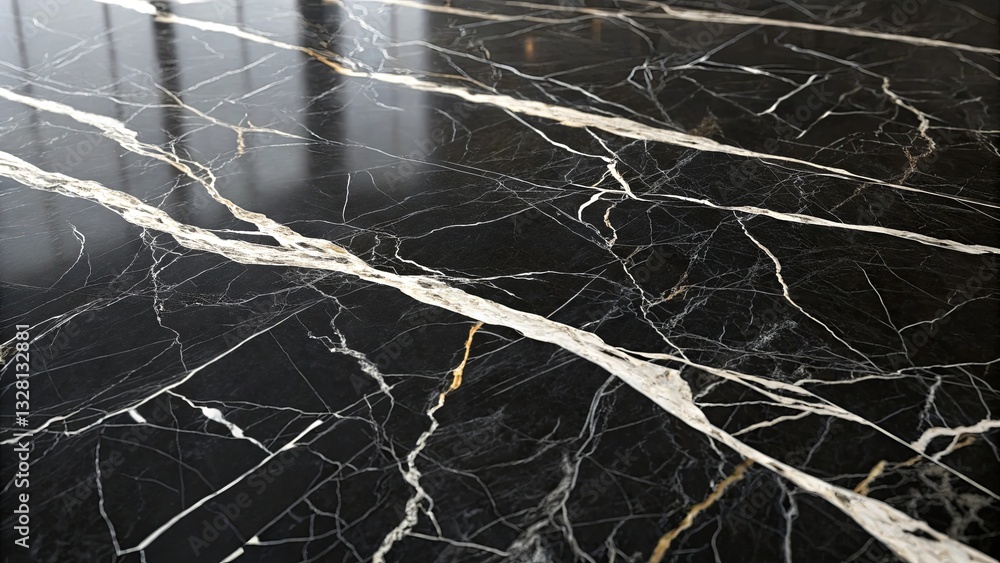 Poster a black and white marble floor with a pattern of white lines