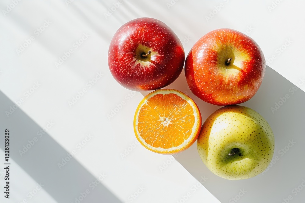 Poster artistic fruit showcase white background top-down angle colorful display with balanced lighting for 