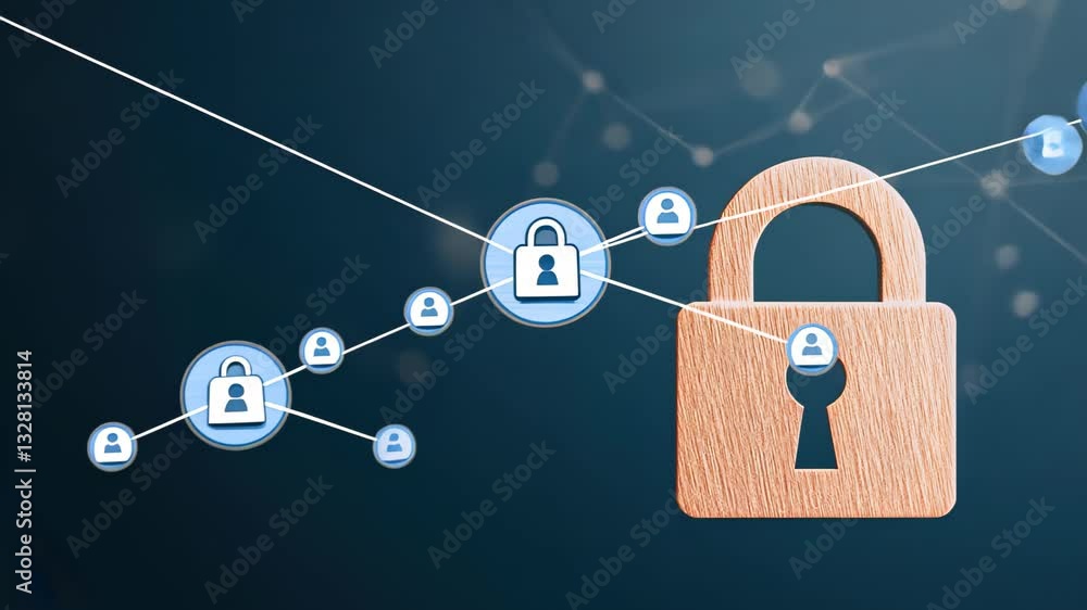 Poster digital security concept for data privacy day featuring a wooden padlock on a blue background with n