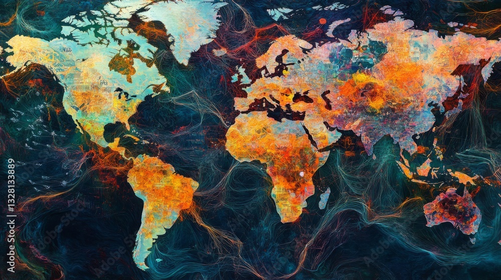 Poster abstract colorful world map texture