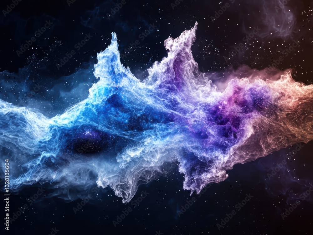 Poster vapor dynamics animation of colorful vapor flow over a surface high-tech close-up graphics realistic