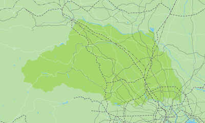 日本の埼玉県と隣接する都道府県を含む、シンプルな緑色のロードマップ
