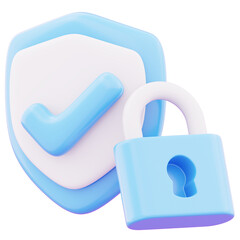 Security padlock with checkmark shield representing secure data privacy protection icon 3d render illustration image