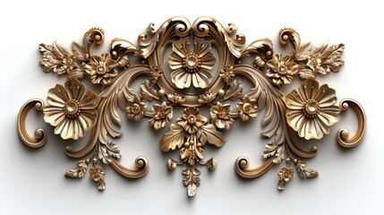 Ornate Gold Floral Relief on White Background