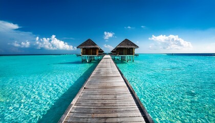 Naklejka premium モルディブの桟橋と青空