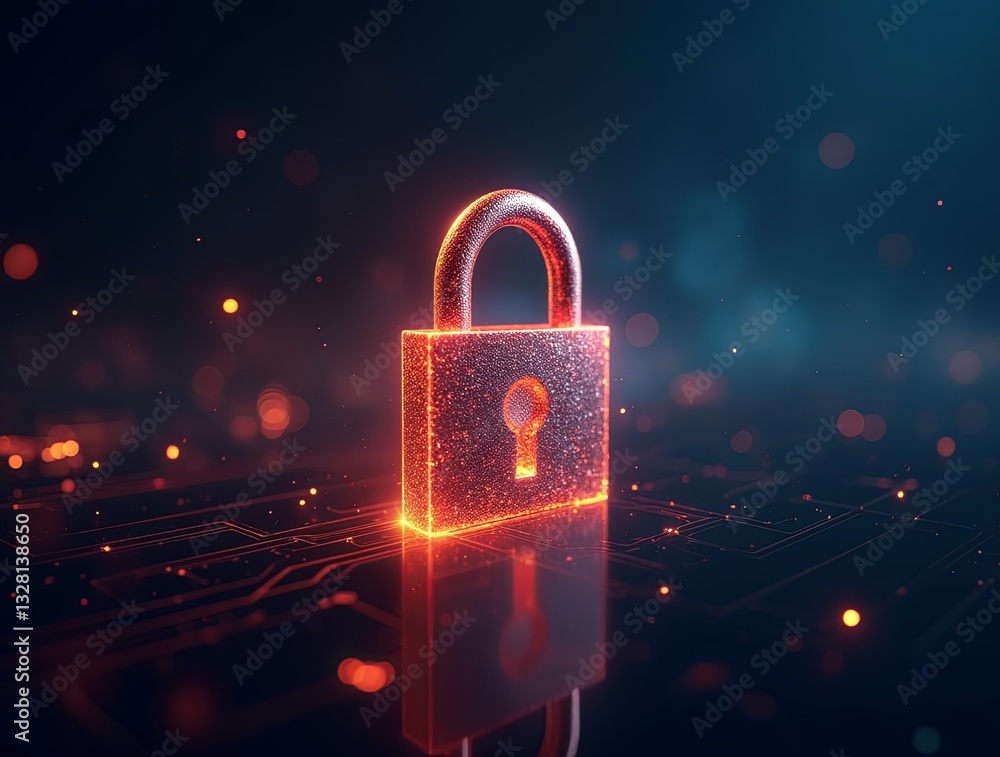 Aufkleber A glowing red lock with a keyhole is displayed on a dark background