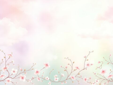 Pink Cherry Blossoms Spring Branches Pastel Background