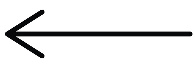 Straight long arrow, left thin line, black cursor, horizontal element, thick pointer vector icon isolated on white background. Simple illustration
