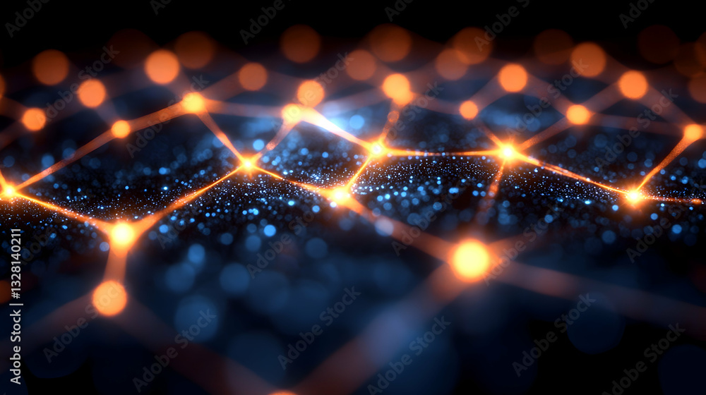 Poster glowing network nodes and connections. abstract digital illustration of interconnectedness