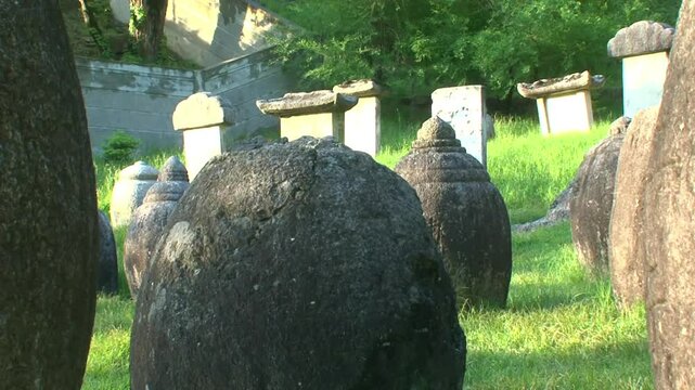 Funerary jars in Pohyon temple, Hyangsan, Mount Myohyang, North Korea
