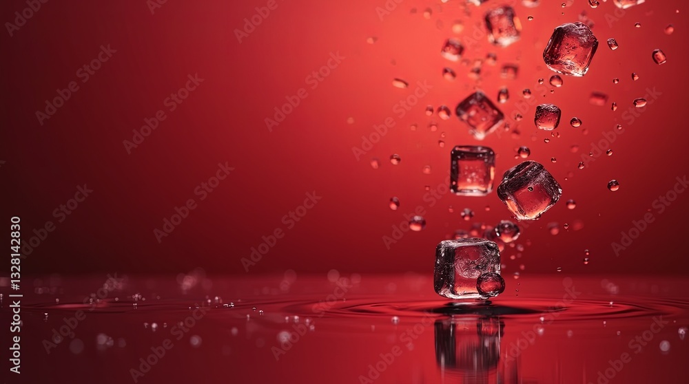 Aufkleber A splash of red liquid with ice cubes floating in it