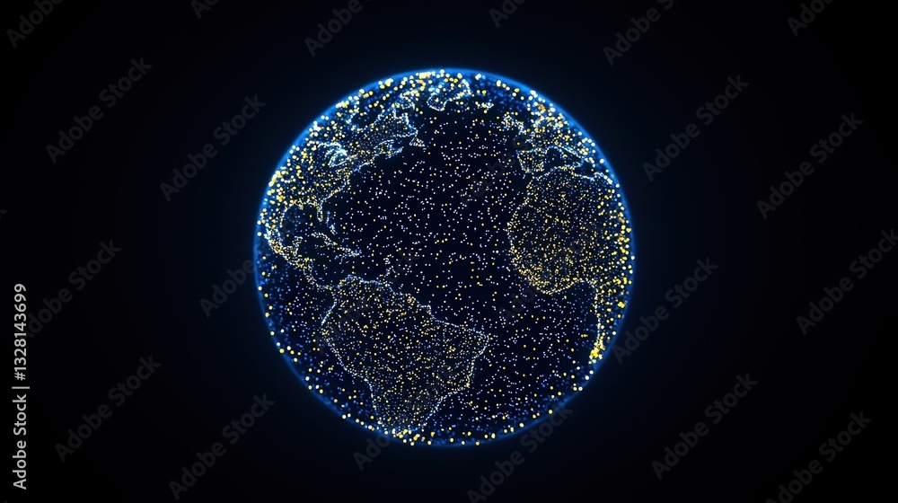 Poster nighttime satellite images data concepts. illuminated globe with glowing connections on a dark backg