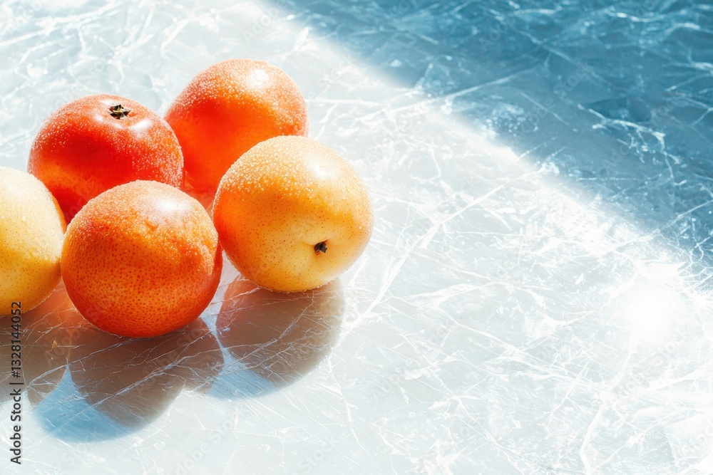 Poster diverse unassociated fruit forms on textured surface with warm lighting emphasizing variety in a til