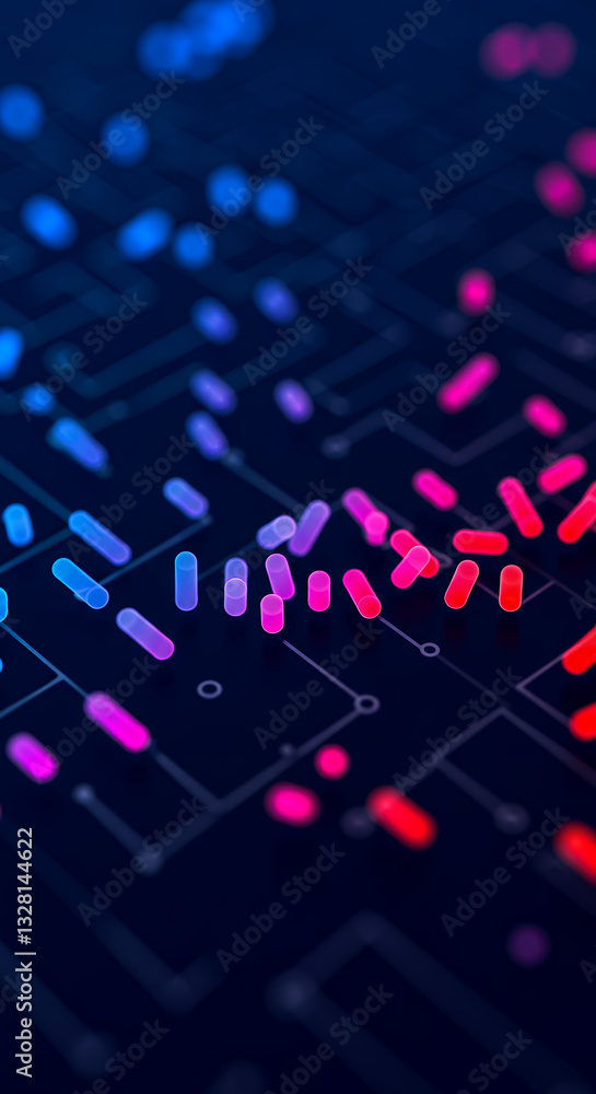 Poster neon circuit board: abstract tech, data flow, futuristic design - ai, machine learning, cybersecurit