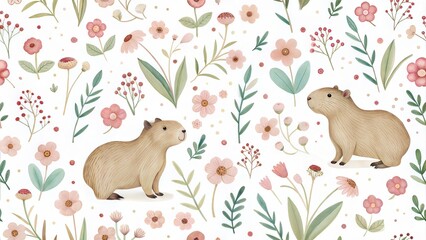 Seamless capybara pattern background
