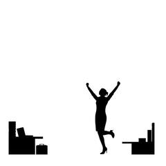 Silhouette of a Successful Businesswoman Celebrating Victory on White Background