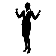 Silhouette of a Successful Businesswoman Celebrating Victory on White Background