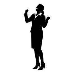Silhouette of a Successful Businesswoman Celebrating Victory on White Background