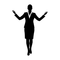 Silhouette of a Successful Businesswoman Celebrating Victory on White Background