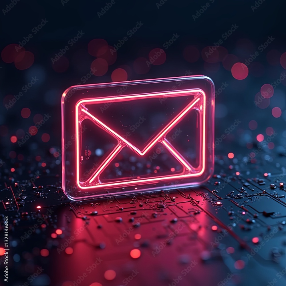 Aufkleber a glowing red envelope is on a black background