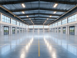 High bay lighting solutions illuminate large warehouse elevated perspective even distribution modern environment