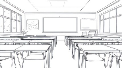 Empty classroom sketch, interior design, educational setting.  Possible use educational background