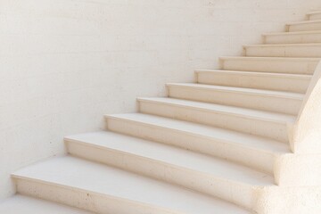 Fototapeta premium Religious Institute Faith Concepts. Minimalist staircase with smooth white steps and textured wall.